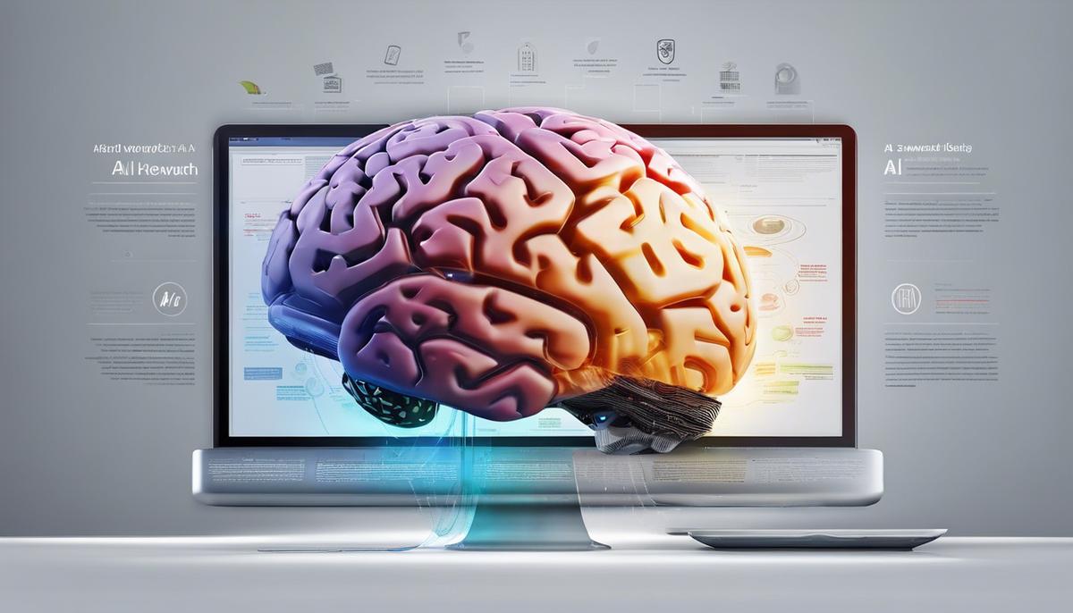 Illustration of a brain and a stylized website layout, representing the intersection of AI and web design