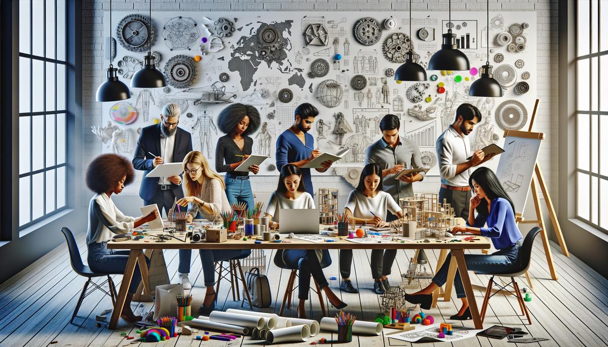 An image of a diverse group of people collaborating in a creative workspace