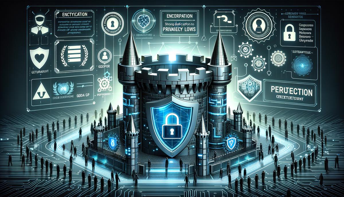 A secure digital fortress with advanced security measures and international certifications, symbolizing Ezoic's commitment to GDPR compliance