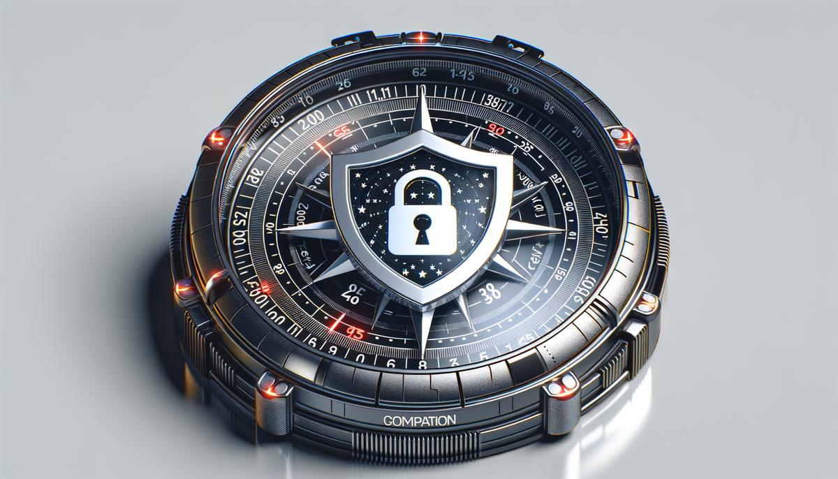 An image showcasing a digital compass with GDPR symbols and Ezoic branding, symbolizing compliance with GDPR regulations