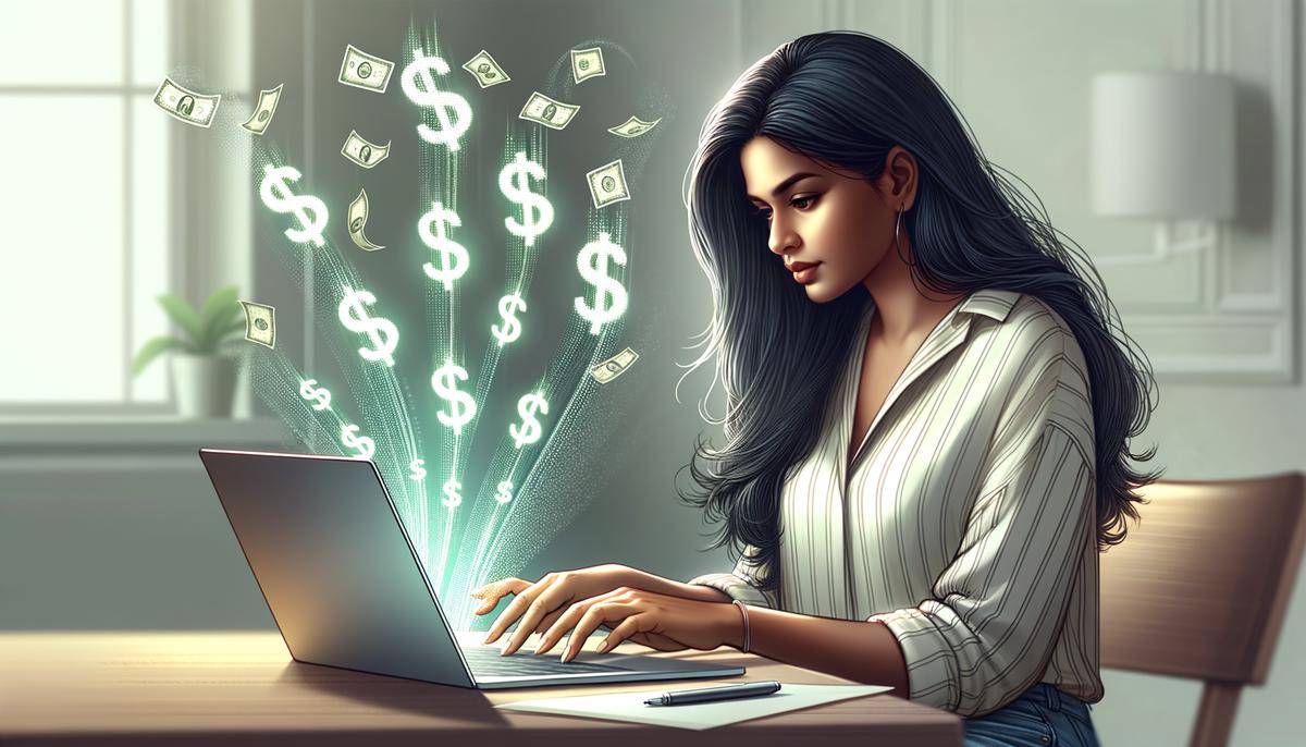 An image of a person typing on a laptop, symbolizing online activities turning into dollars. Avoid using words, letters or labels in the image when possible.