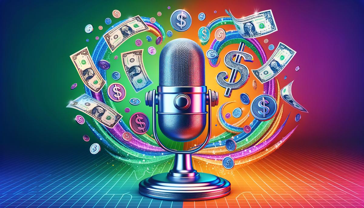 Image of a microphone with money signs around it, symbolizing making money from a podcast