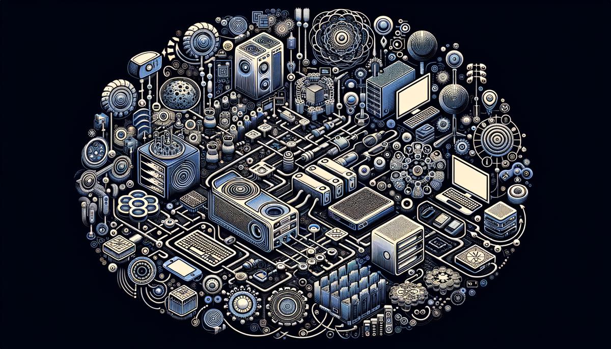 Various technological devices and symbols representing real-time bidding technologies