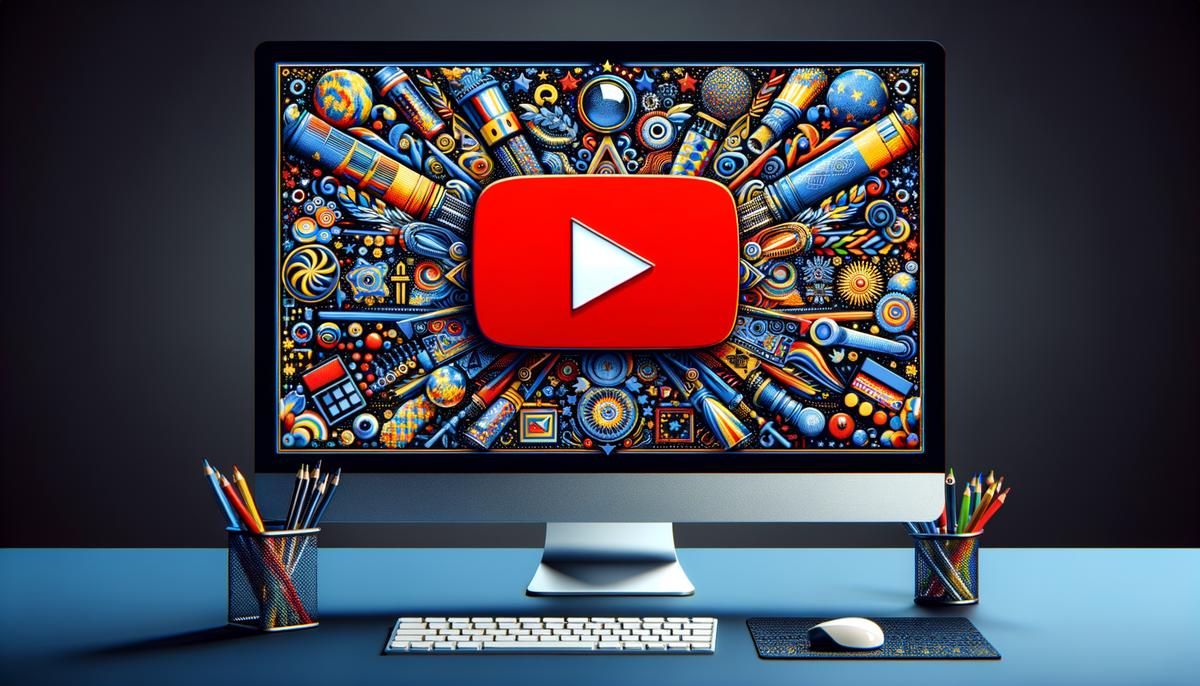 Image of a computer with a YouTube channel creatively designed on the screen, showing uniqueness and creativity