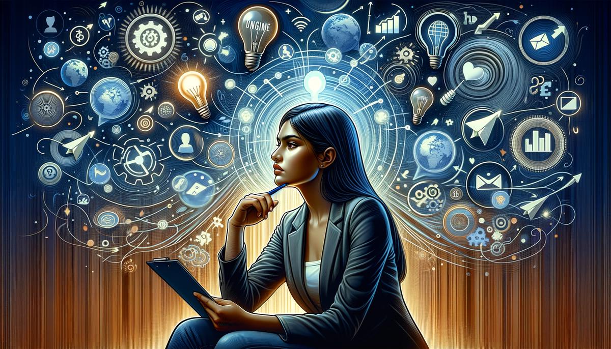 Illustration of a person brainstorming marketing strategies for an affiliate program