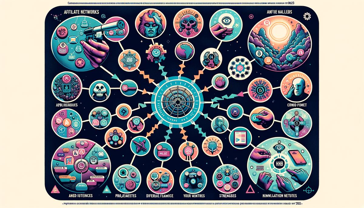 Various affiliate marketing networks compared for best choice in 2023, including ClickBank, ShareASale, Awin, CJ Affiliate, Rakuten Advertising, Impact.com, and Pepperjam