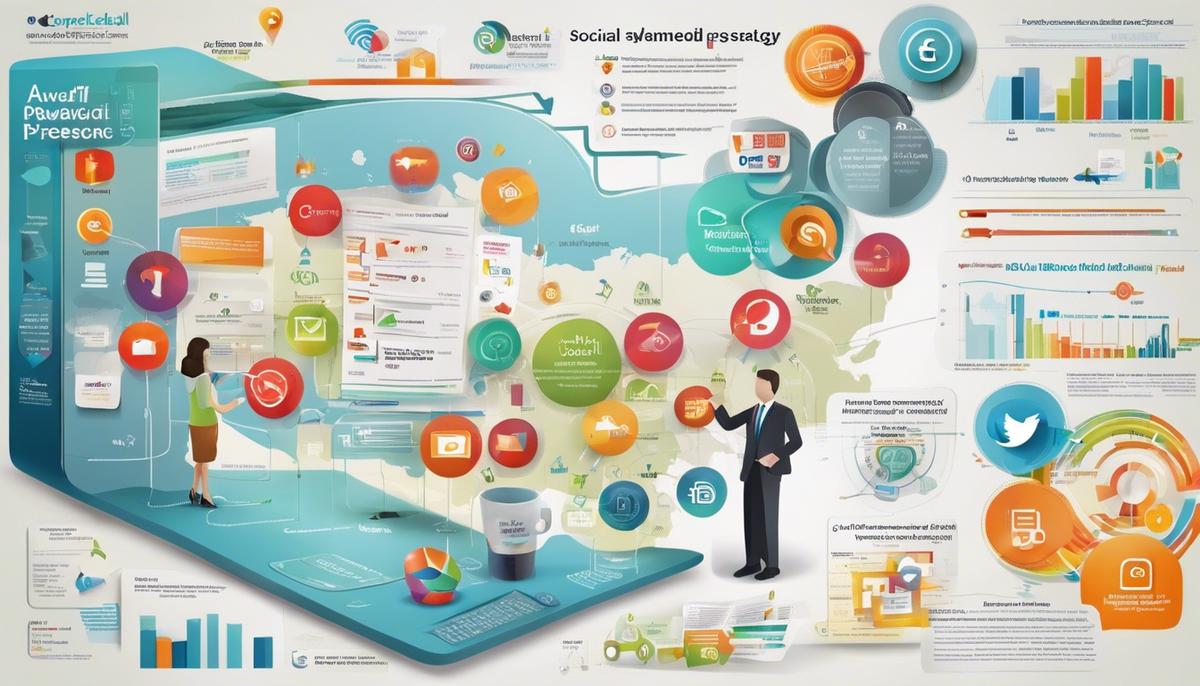 Image depicting the process of analyzing social media data and crafting a strategy for better digital presence.