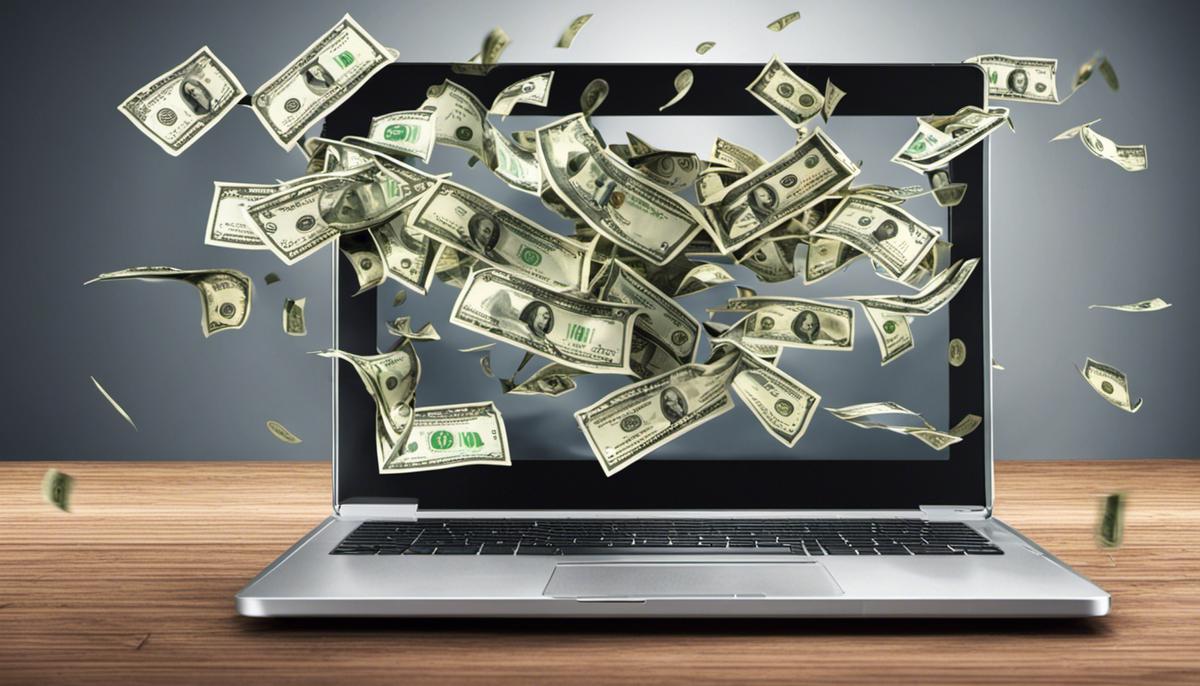 An image showing a laptop with money symbols coming out of the screen, representing various ways to make money online.