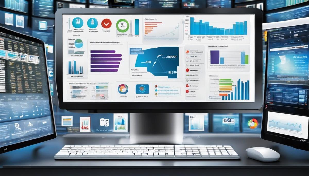 A computer monitor displaying various icons representing different burgeoning online markets.