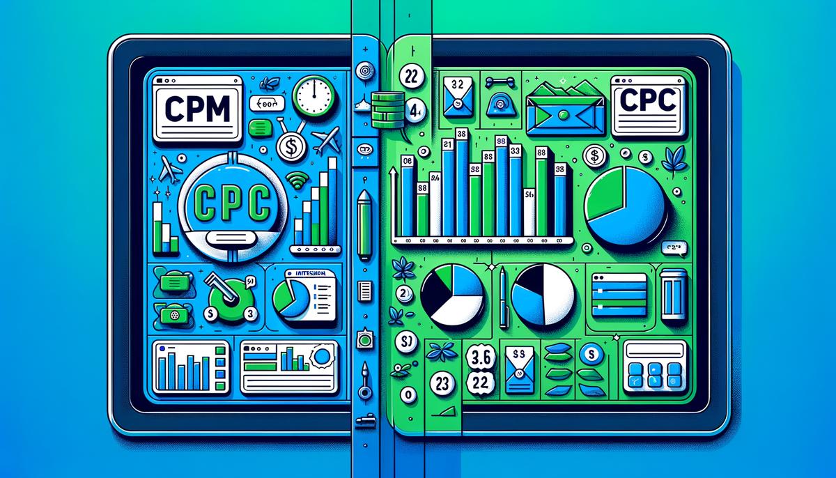 A comparison chart illustrating the differences between CPM (Cost Per Mille) and CPC (Cost Per Click) revenue models for publishers.