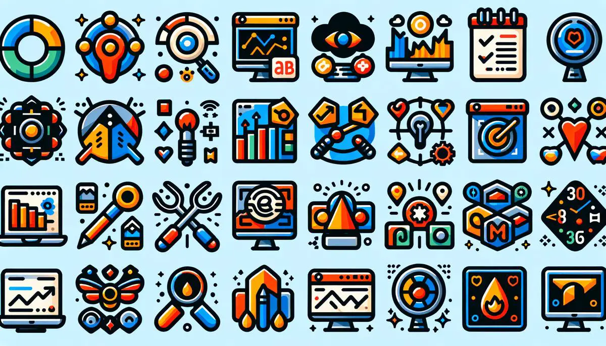 A collection of logos and icons representing various conversion rate optimization tools and resources