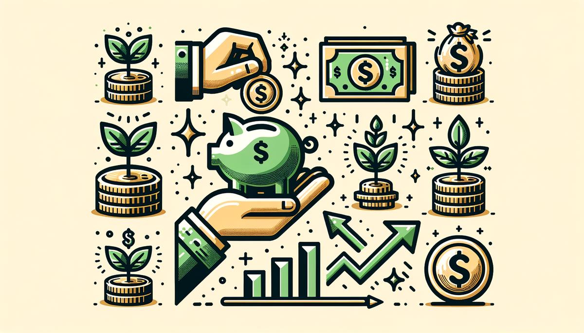 Various icons representing cashback and rewards, symbolizing financial growth