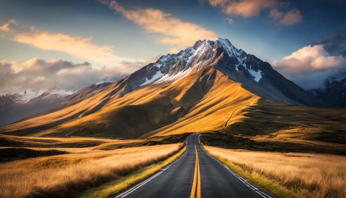 Image description: A road leading towards a mountain peak, symbolizing the path to success in affiliate marketing.