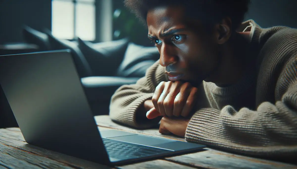 A person watching a video on their laptop, completely focused and engaged, illustrating the concept of viewer attention span.