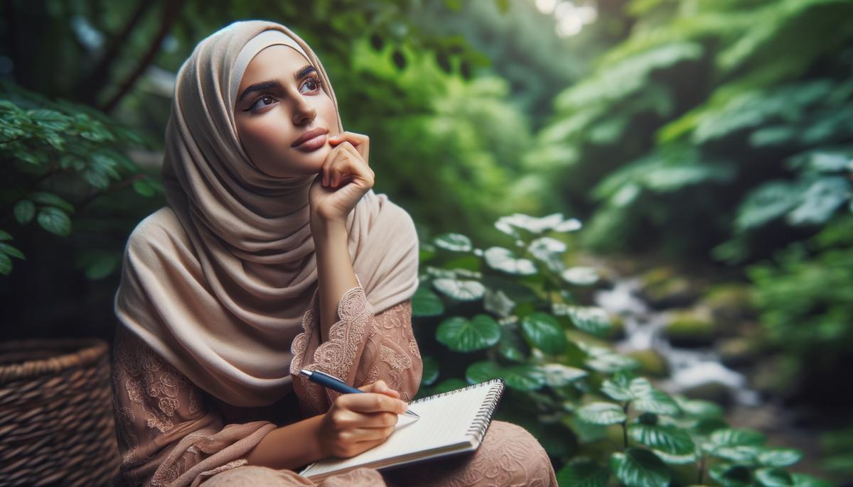 Image of a person outdoors, looking thoughtful with a notepad and pen, considering eBook topics