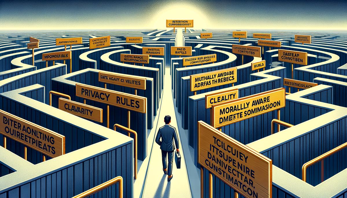 Conceptual image of a digital marketer carefully navigating the complex challenges and best practices of personalised advertising