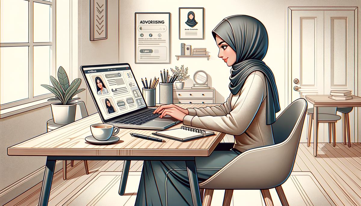 Illustration of a person working on a laptop, symbolizing monetizing a blog