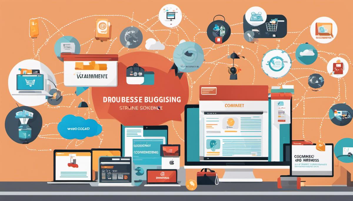 Image illustrating the different online business models discussed in the text, showcasing e-commerce, blogging, online courses, SaaS, dropshipping, affiliate marketing, online coaching, and social media management.