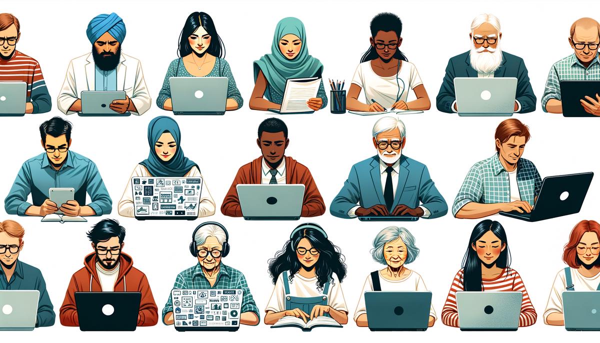 Illustration of people sitting at laptops, eager to learn different subjects