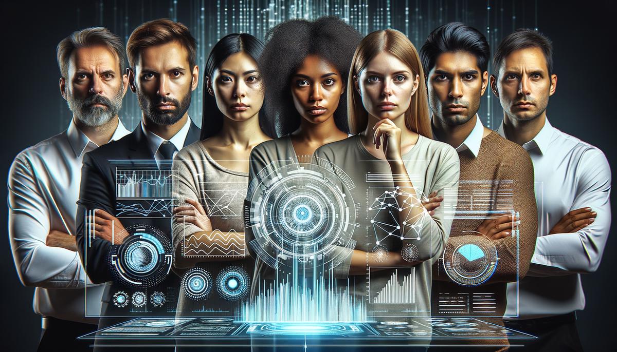 An image of a diverse group of people looking at a futuristic digital screen, representing the concept of peer-to-peer lending in the future