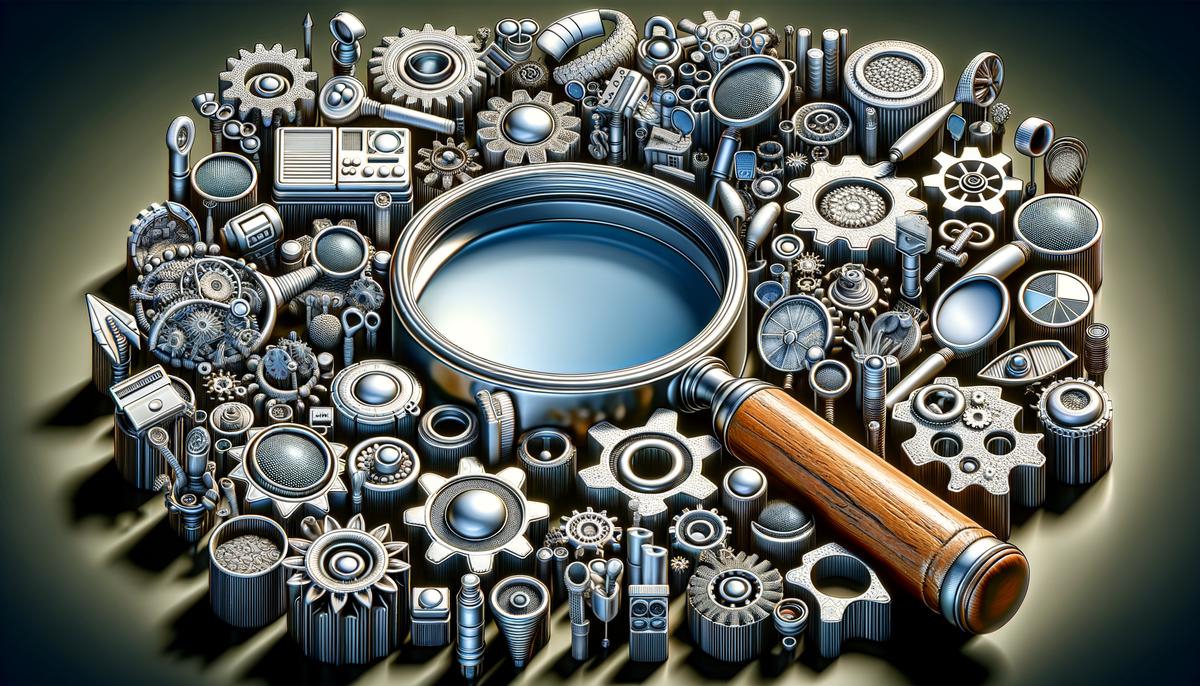 A magnifying glass over options of marketing tools, representing the search for the perfect marketing automation tool for a business. Avoid using words, letters or labels in the image when possible.