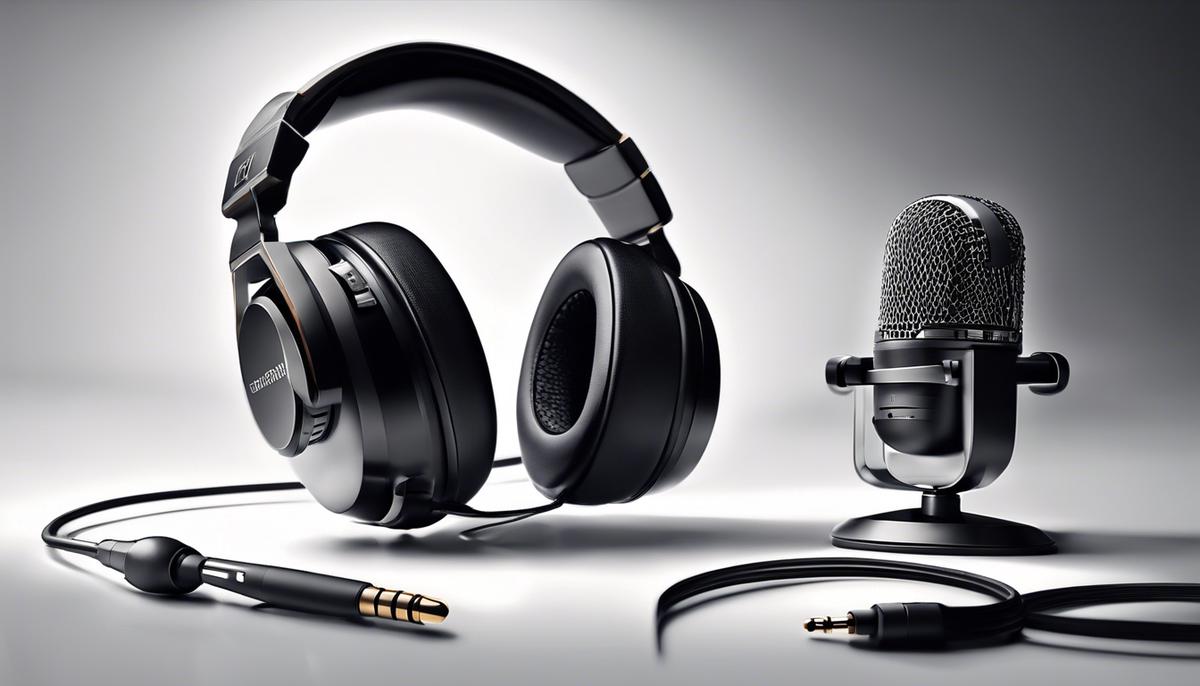 Image of a podcast setup with a microphone and headphones, representing the topic of the text - the future of podcast revenue.