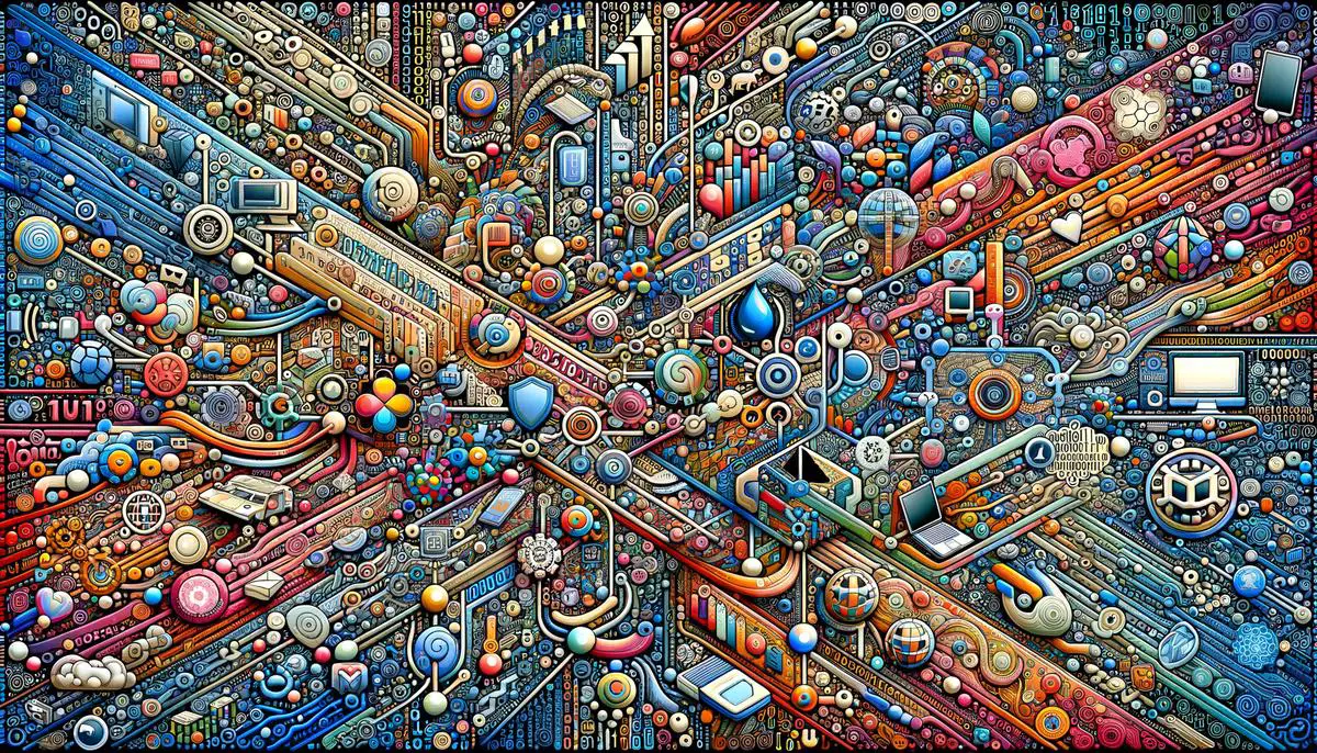 A detailed digital tapestry symbolizing the complex landscape of the digital age